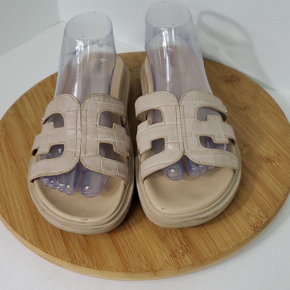 Sam Edelman Valeri Platform Slide Sandals Almond Neutral Leather Size 8.5